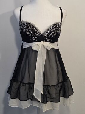 Black & White Sheer Bow Babydoll Chemise